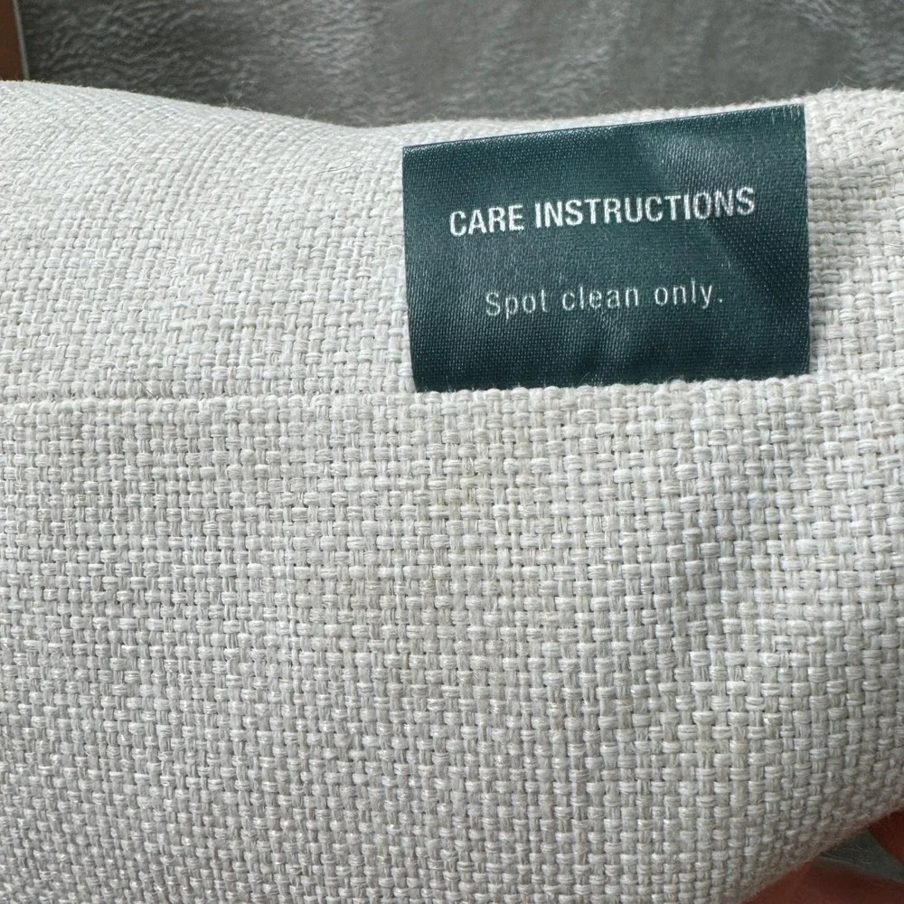 Set of 2 MCM Style Lumbar Throw Pillows Ivory Linen Faux Leather Minimalist